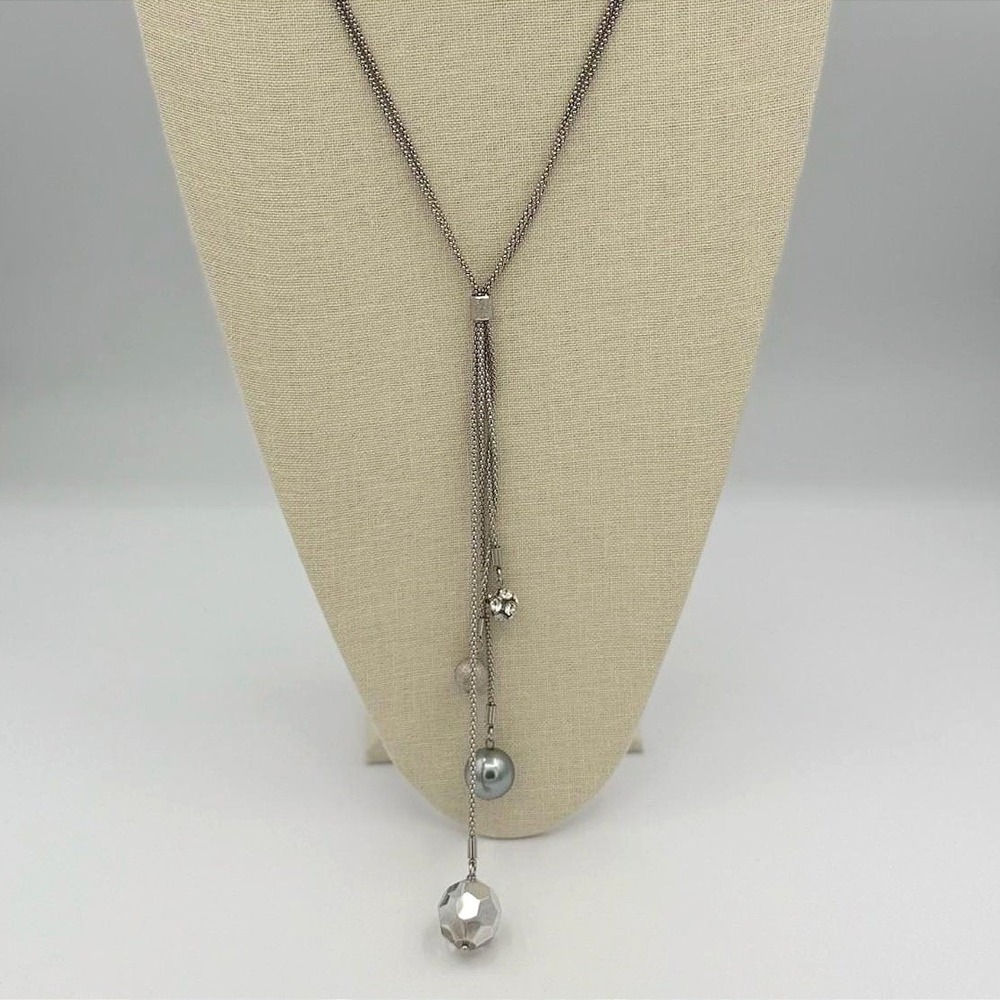 Vintage Lia‎ Sophia Celestial Silver Tone Disco Ball Faux Pearl Orb Tassel Retro